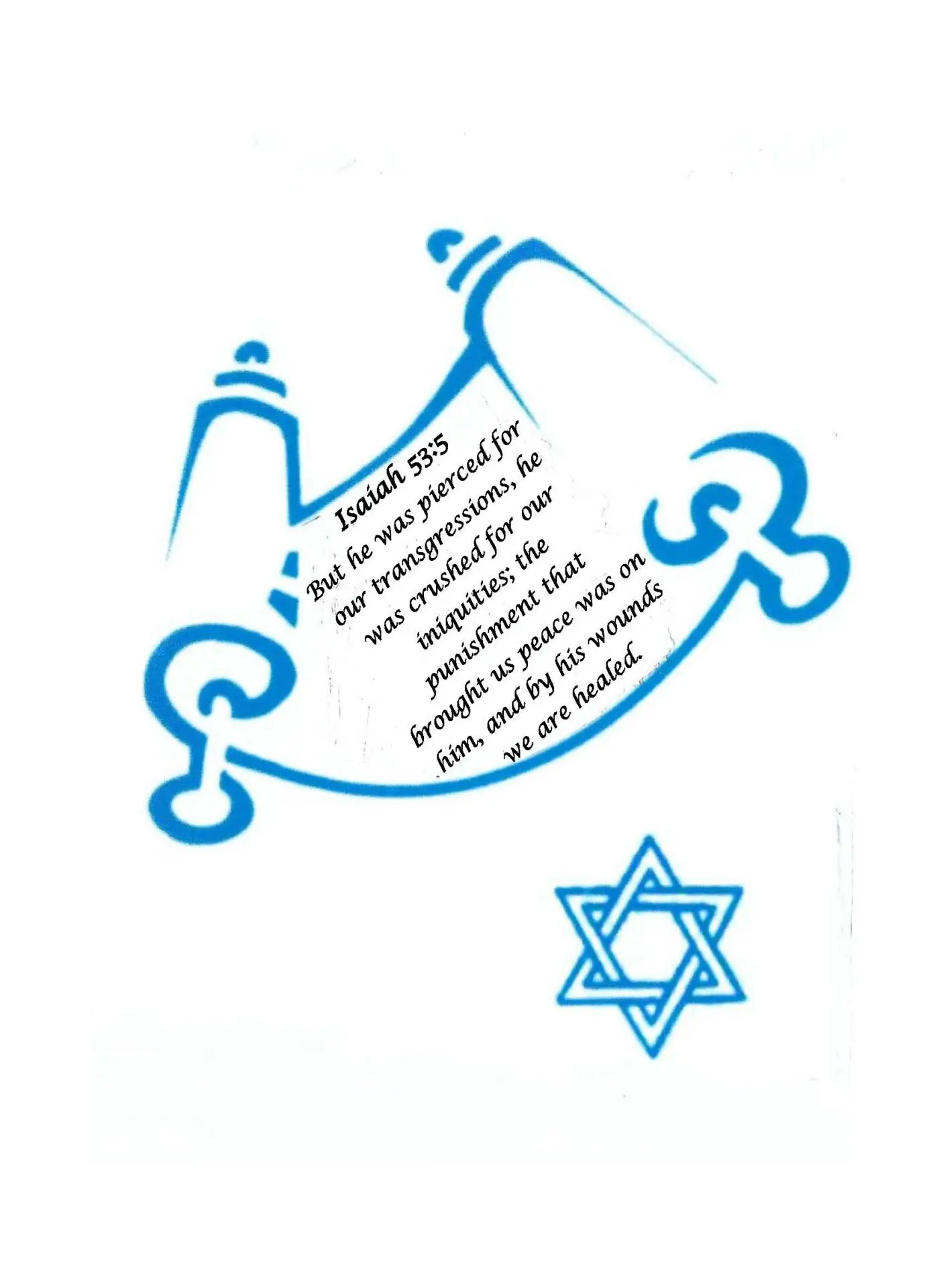 A blue and white picture of a star of david.